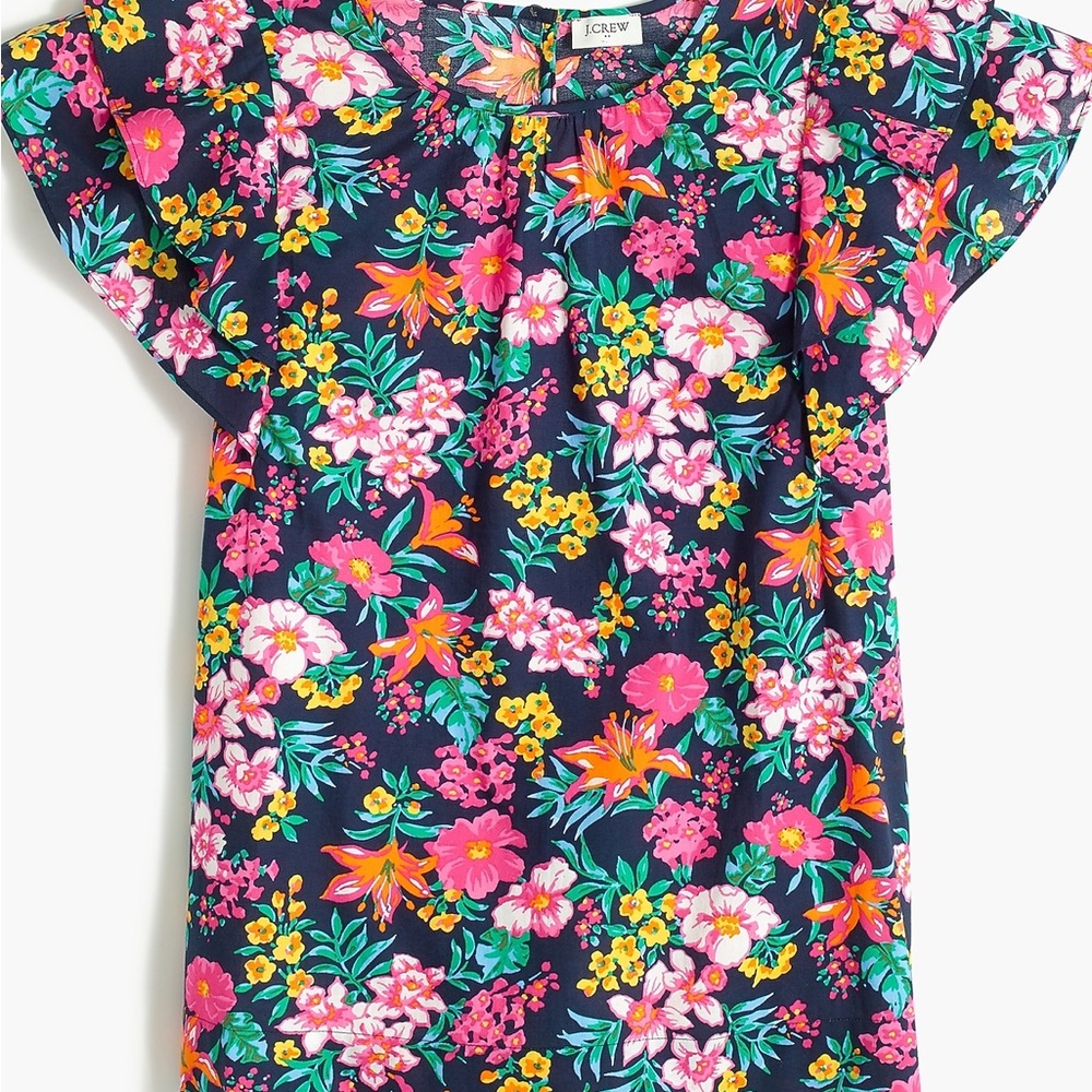 J. Crew Navy Floral Flutter Sleeve Top